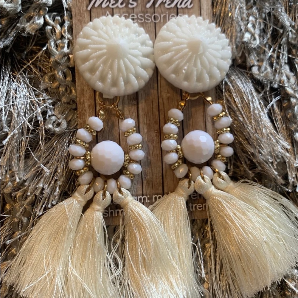Big white tassel earrings